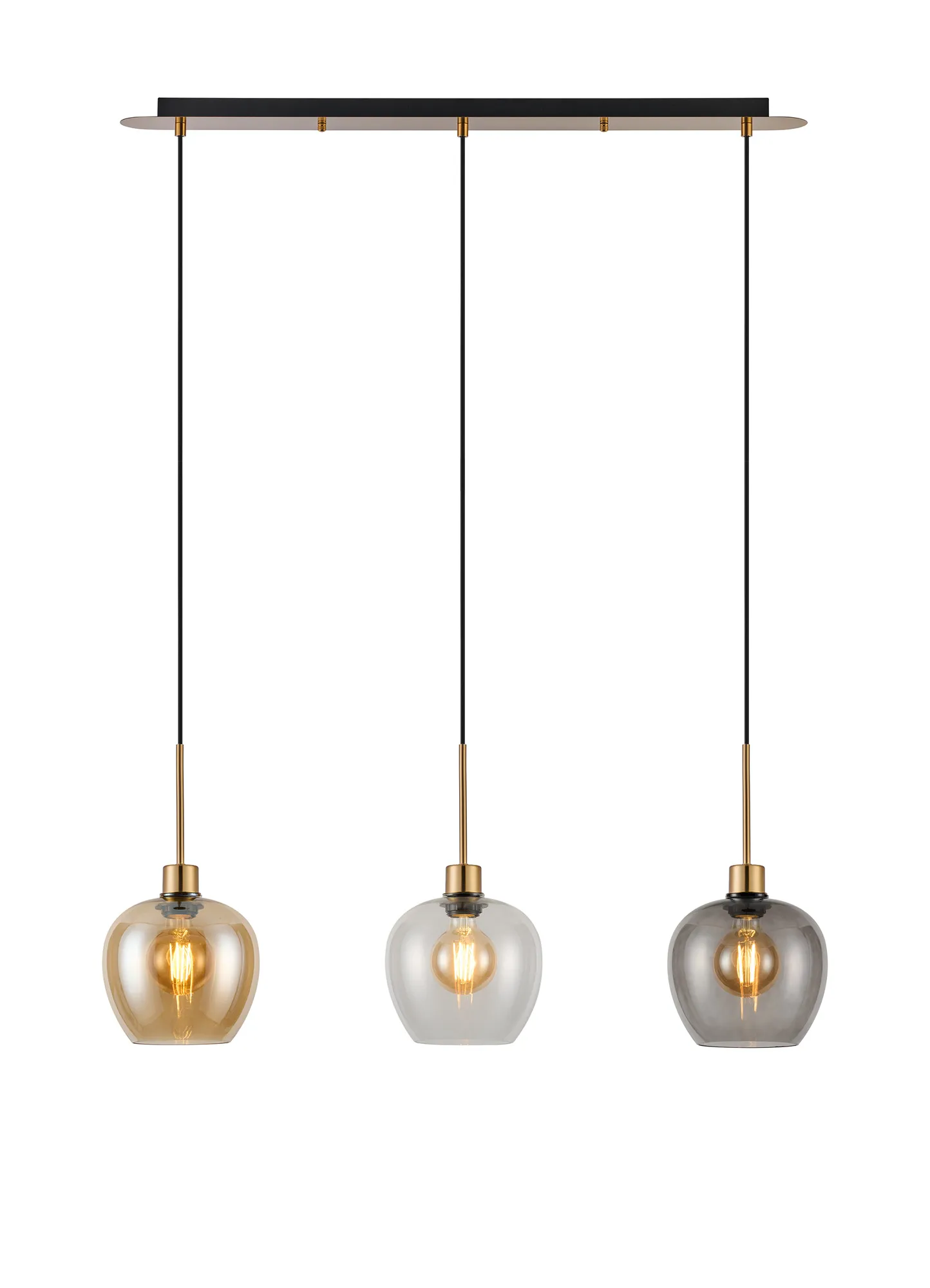 DK1215  Lori Linear Pendant, 3 Light Adjustable E27, Antique Gold/Amber/Clear/Smoke Wine Shades